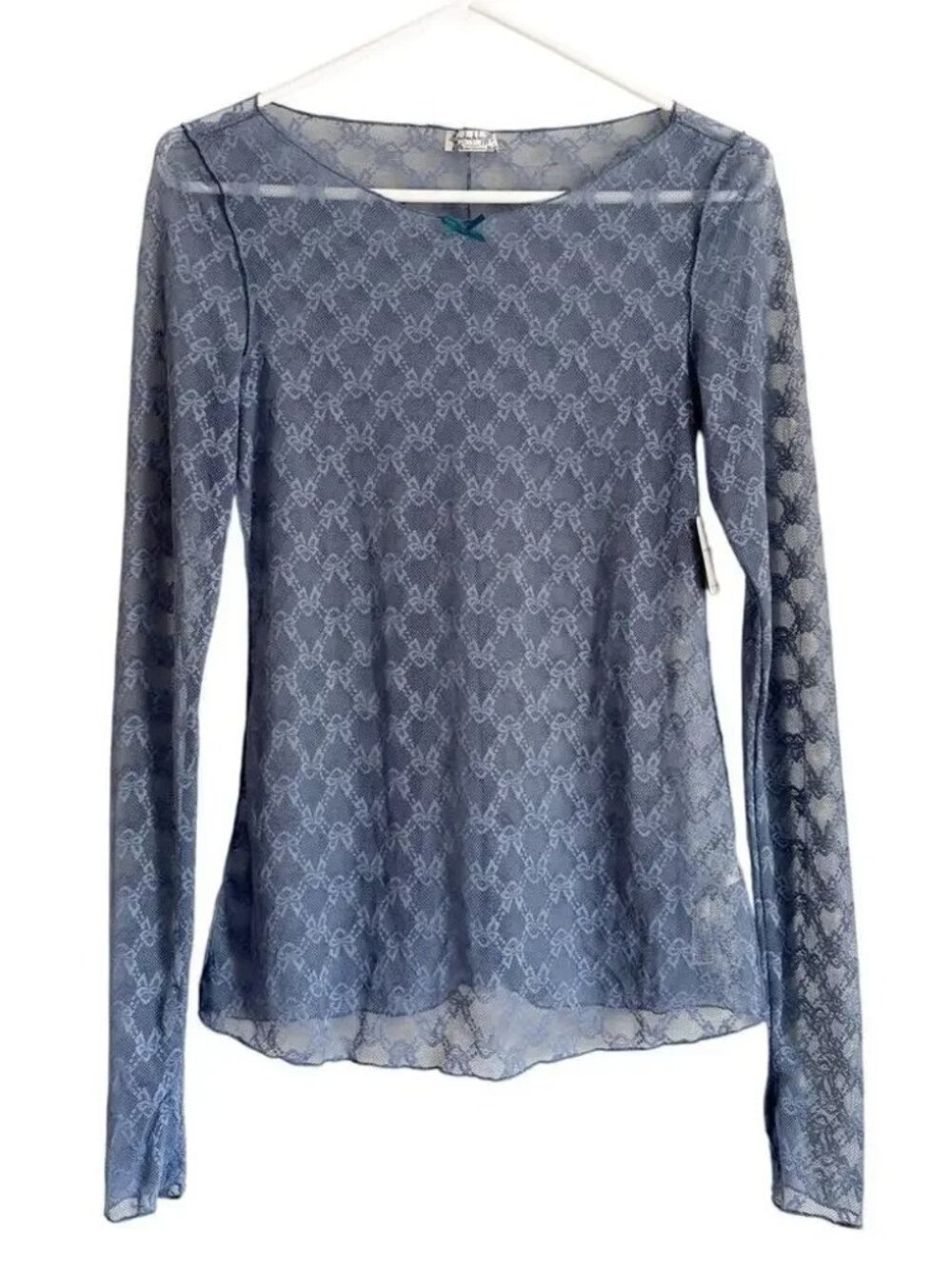Free People Blue Lace Top with Teal Bow L.G.